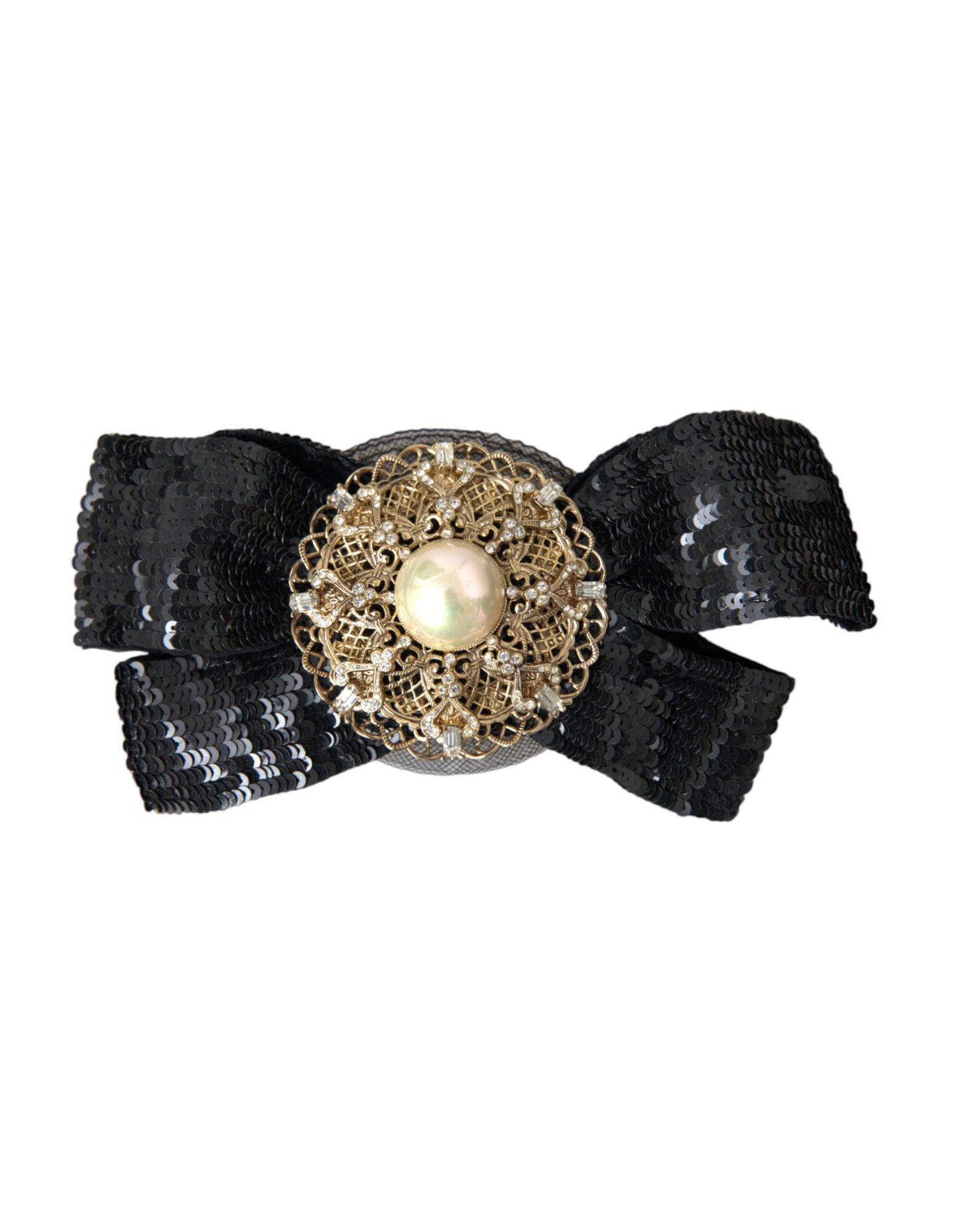 Dolce & Gabbana - Black Sequin Pearl Handmade Brooch Hair Pin