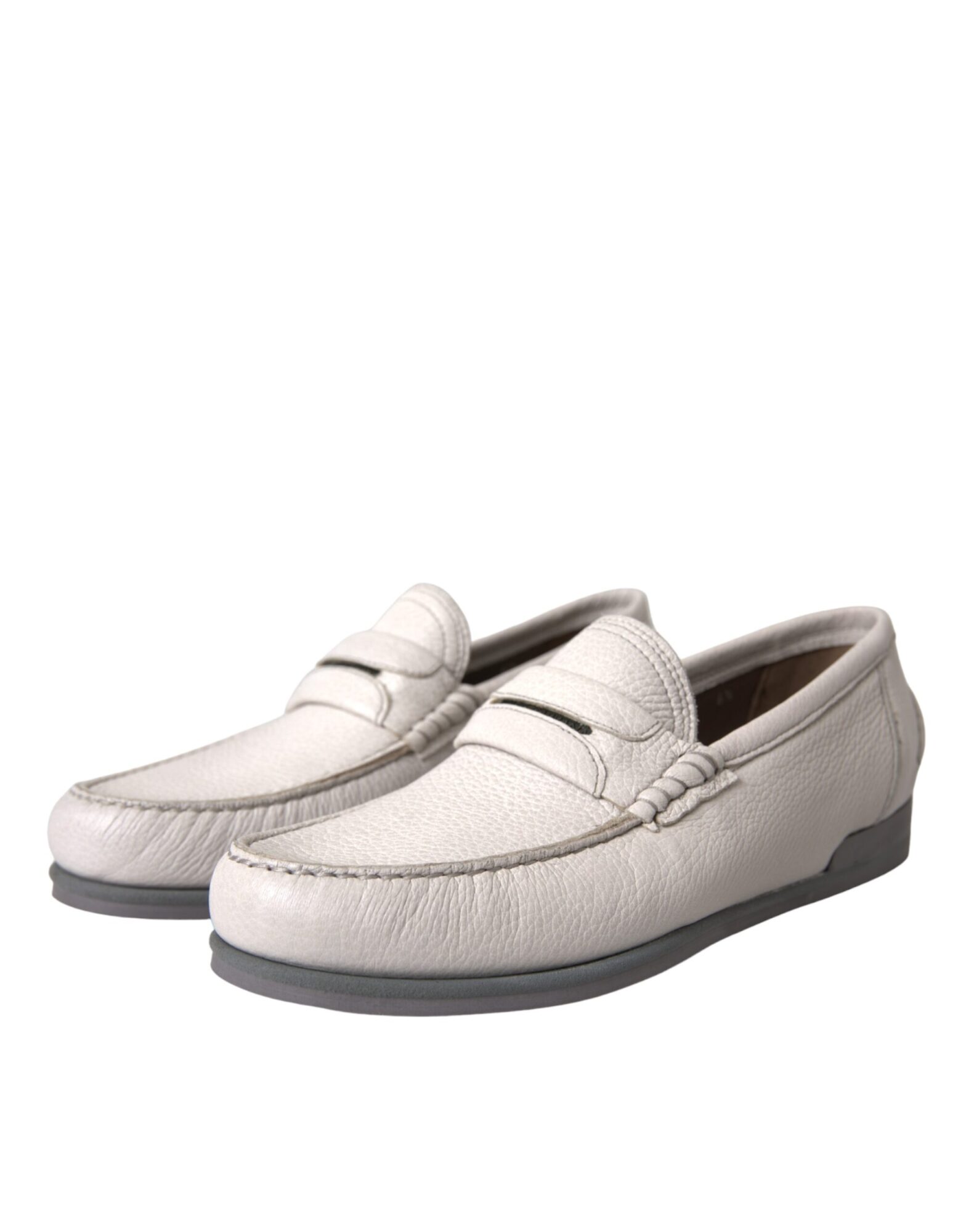 Dolce & Gabbana - White Gray Leather Slip Mocassin Shoes Loafer