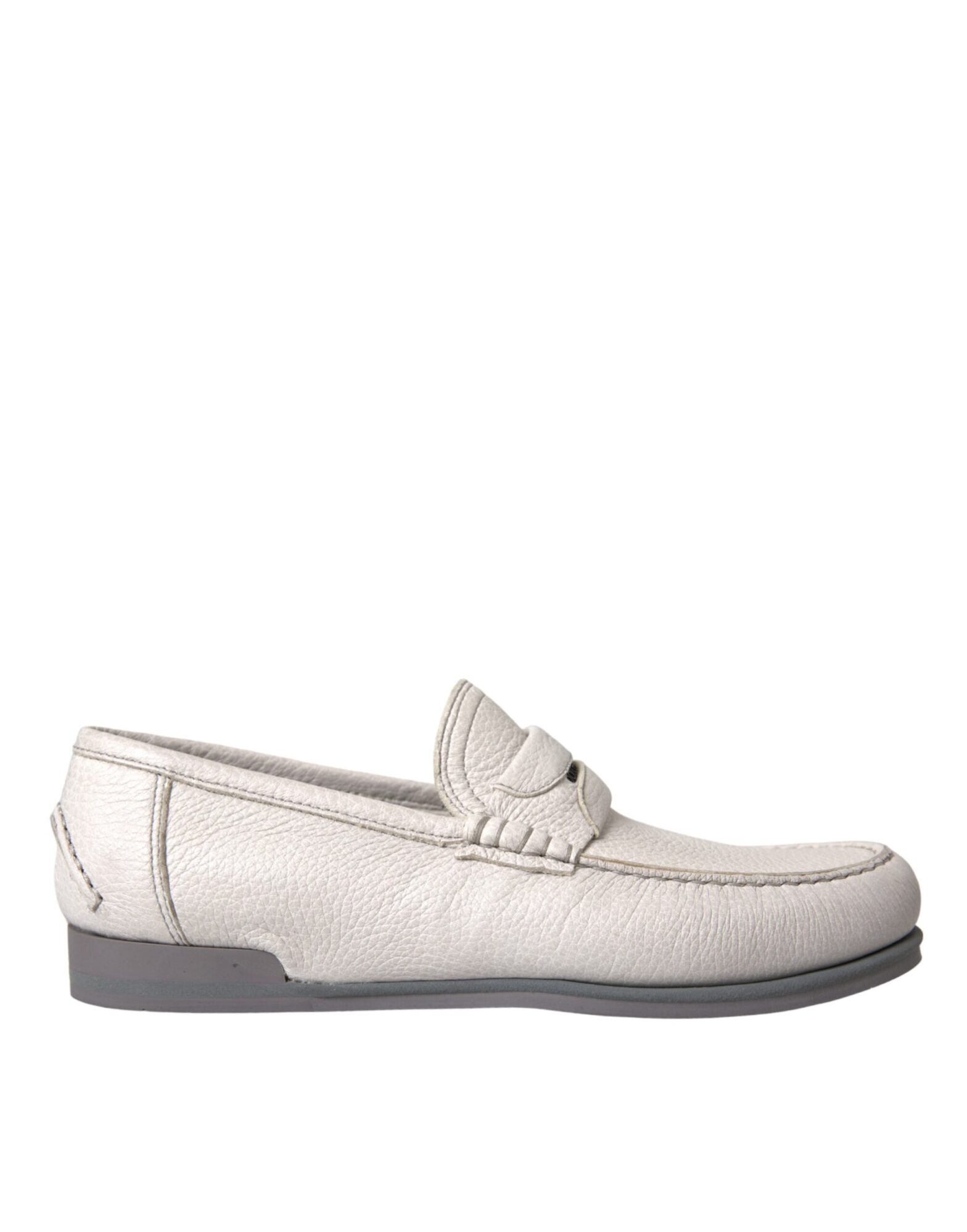 Dolce & Gabbana - White Gray Leather Slip Mocassin Shoes Loafer