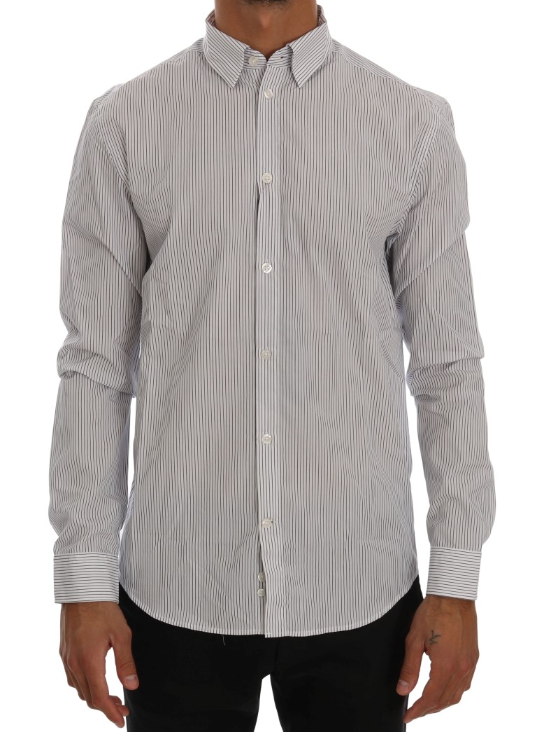Frankie Morello - White Blue Striped Casual Cotton Regular Fit Shirt