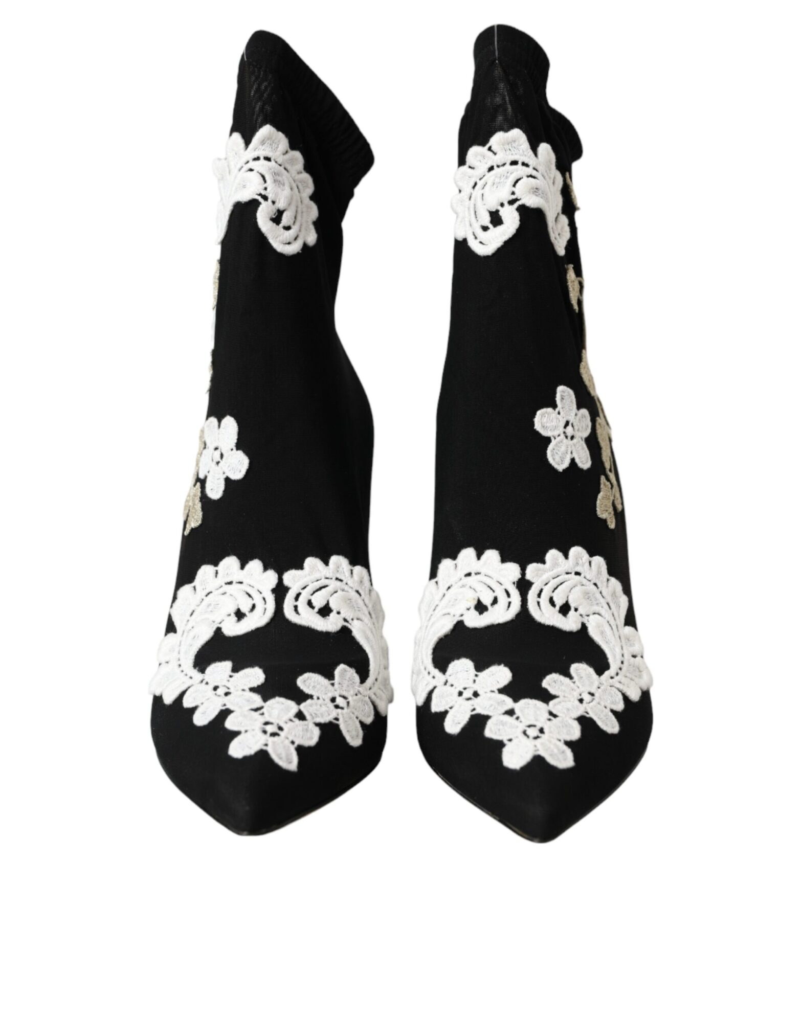 Dolce & Gabbana - Black White Embroidery Slip On Boots Shoes