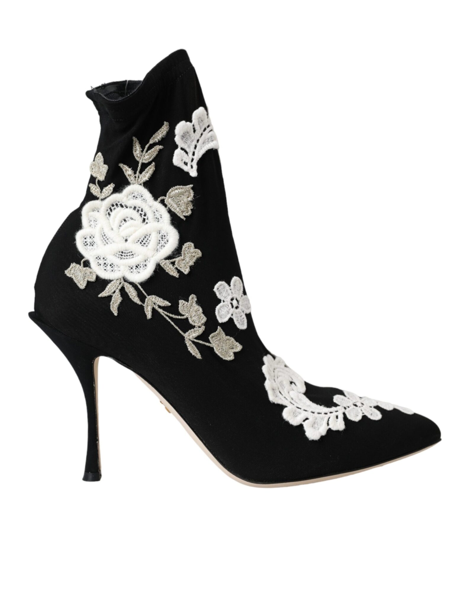 Dolce & Gabbana - Black White Embroidery Slip On Boots Shoes