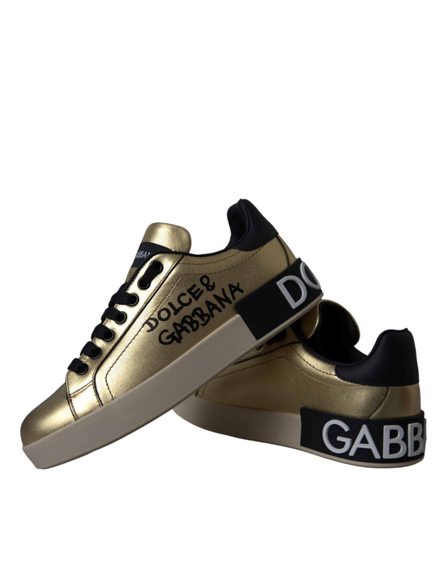 Dolce & Gabbana - Gold Portofino Calf Leather Sneakers Women Shoes