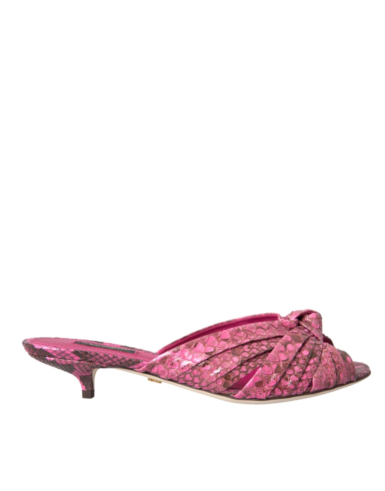 Dolce & Gabbana - Pink Exotic Leather Kitten Heels Slides Shoes