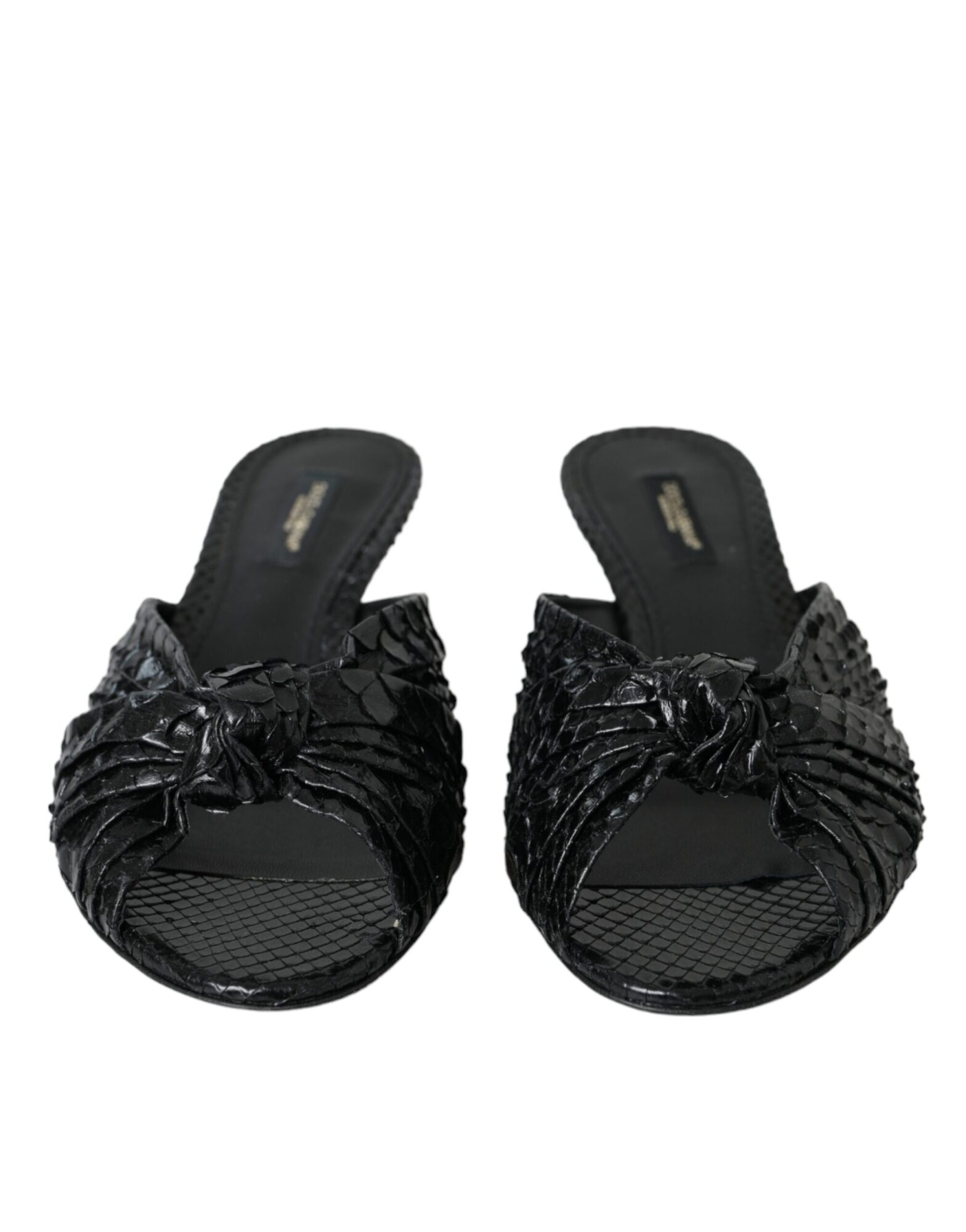Dolce & Gabbana - Black Exotic Leather Heels Slides Shoes