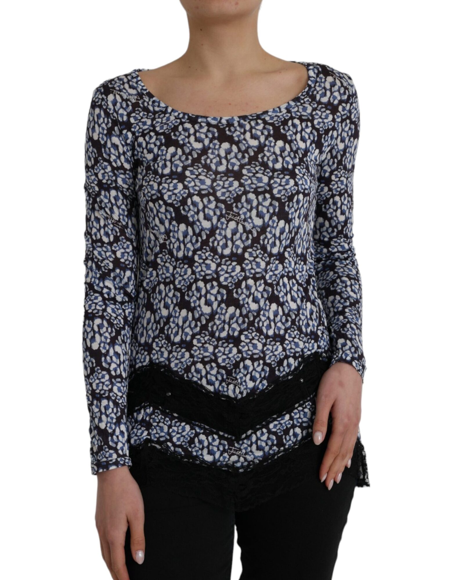 Just Cavalli - Blue Floral Lace Long Sleeves Top Underwear Blouse