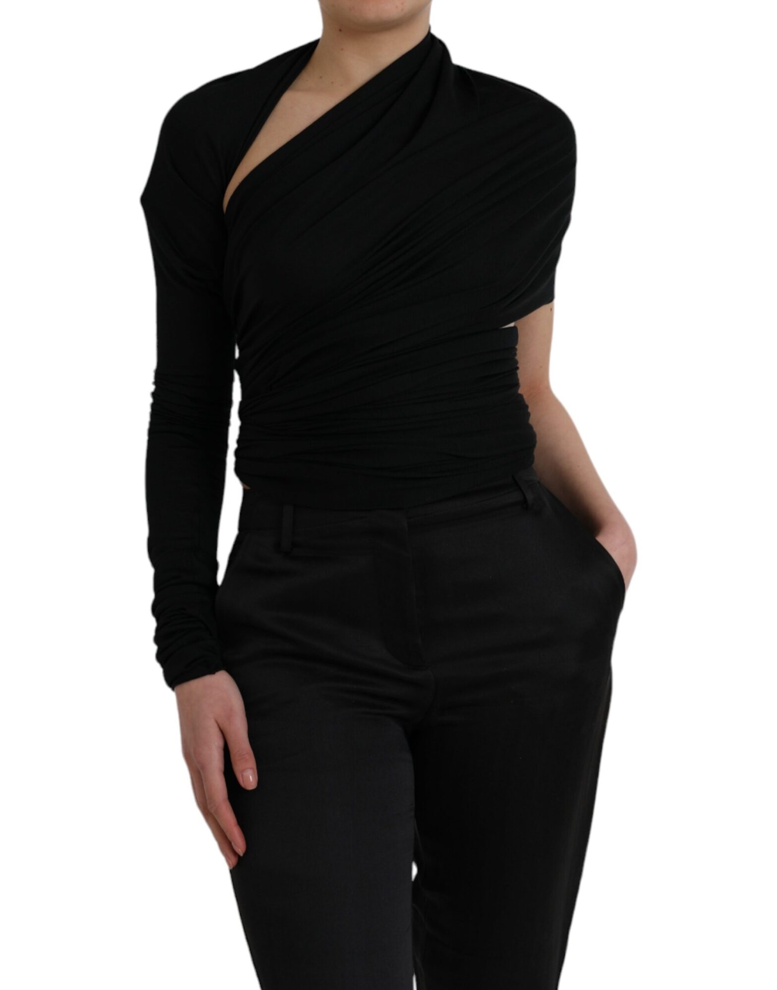 Dolce & Gabbana - Black Wool Cutout Asymmetric Long Sleeve Top