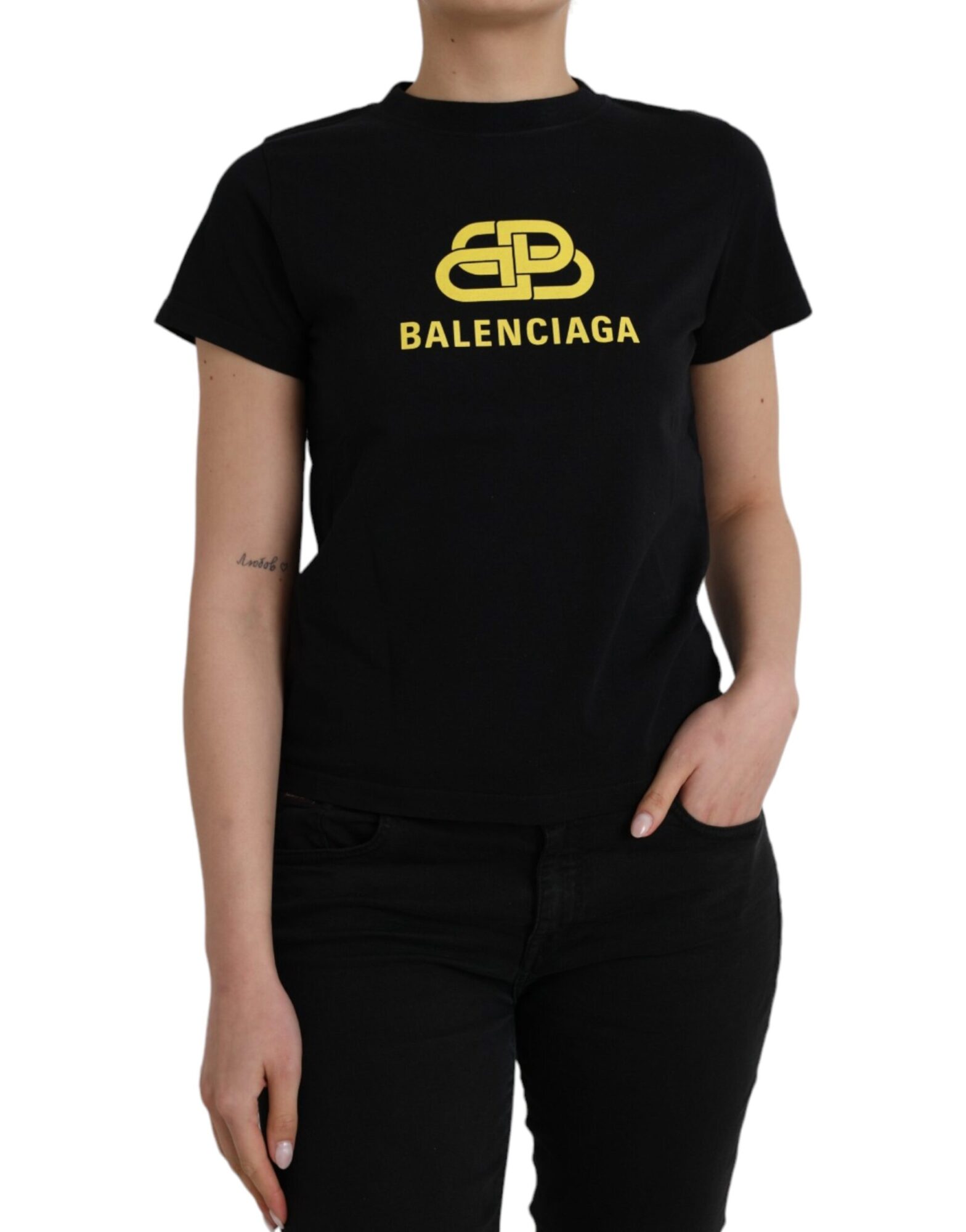 Balenciaga - Black Cotton Logo Print Crew Neck Short Sleeves T-shirt