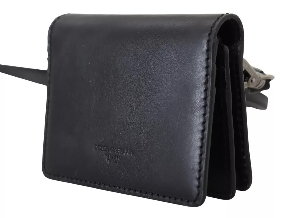 Dolce & Gabbana - Black Leather Bifold Shoulder Sling Women Wallet