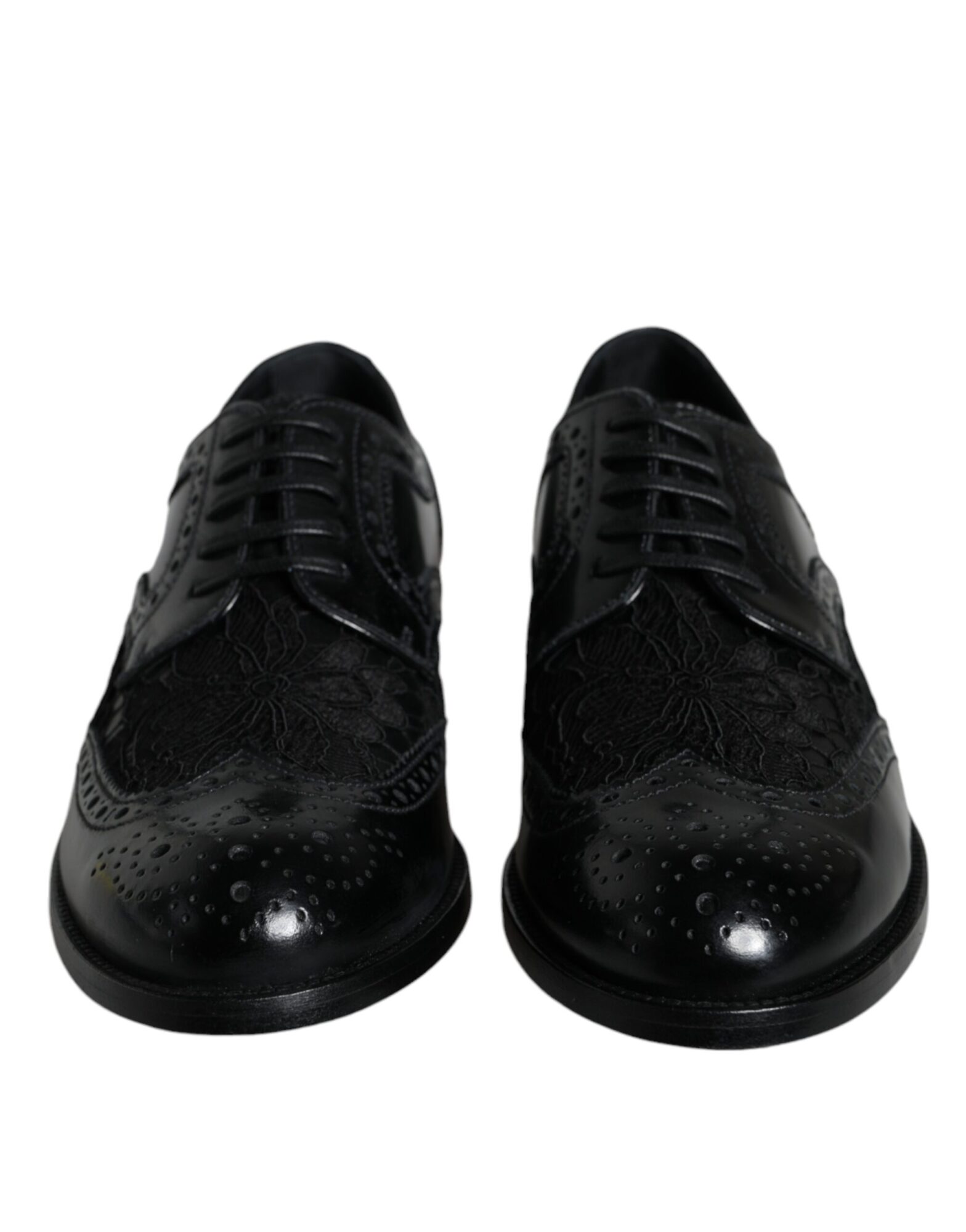 Dolce & Gabbana - Black Leather Floral Lace Dress Formal Shoes