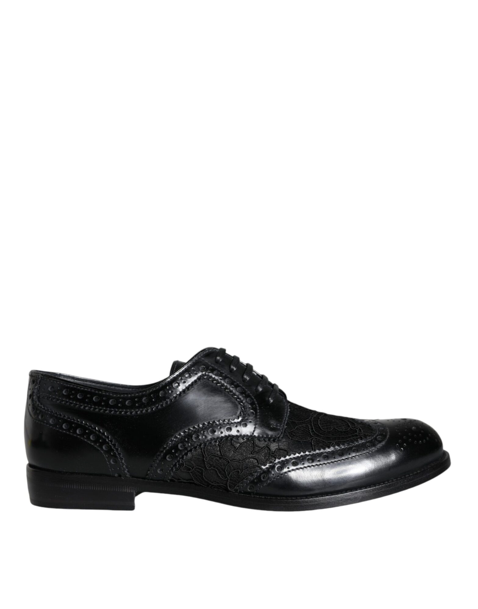 Dolce & Gabbana - Black Leather Floral Lace Dress Formal Shoes