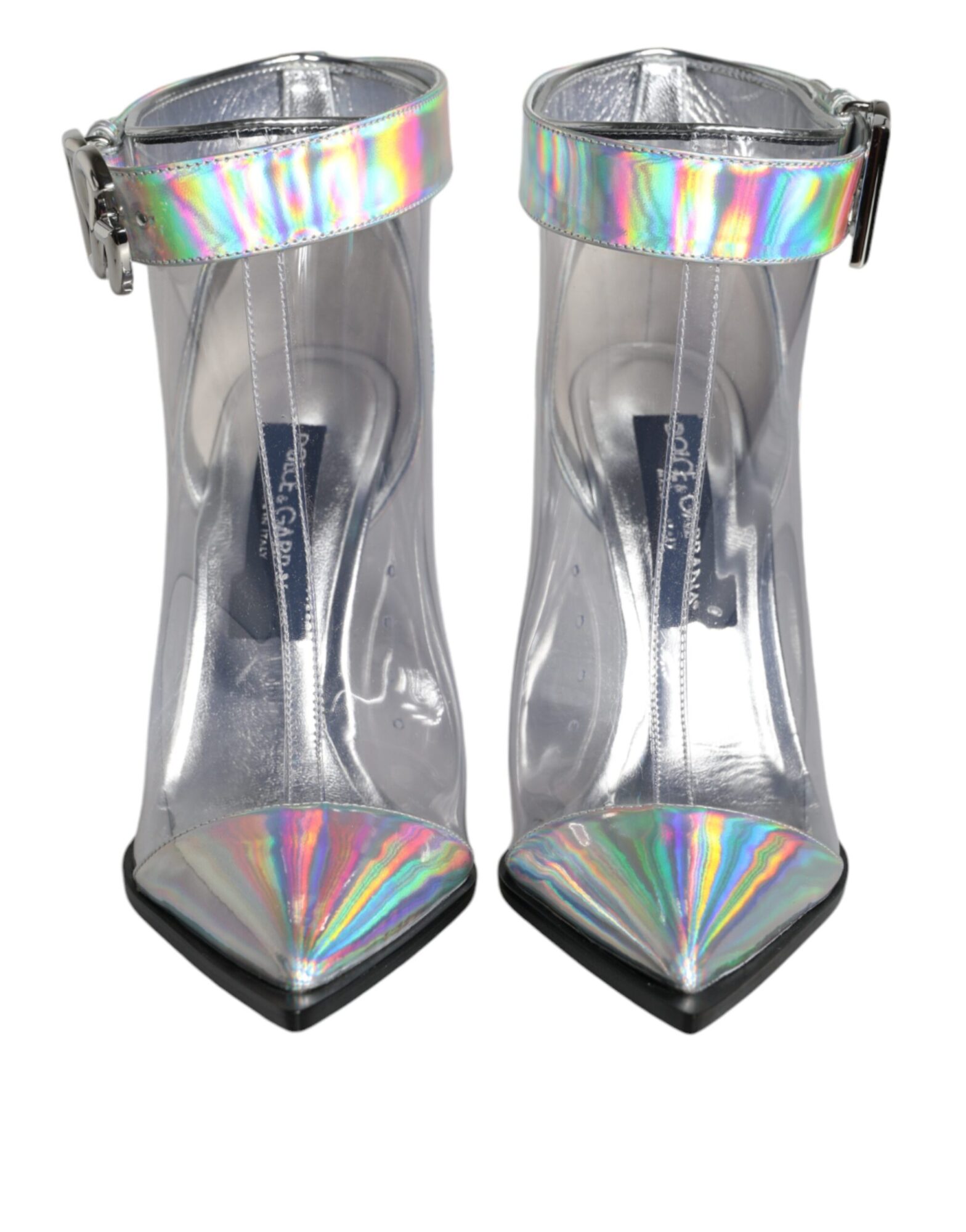 Dolce & Gabbana - Silver Iridescent PVC Pointed Short Boots Shoes