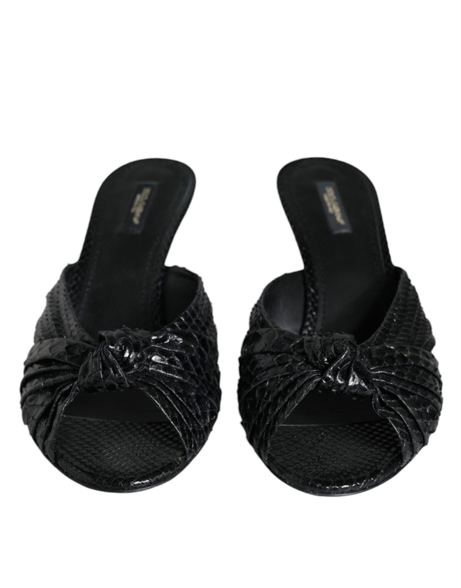 Dolce & Gabbana - Black Leather Heels Slides Sandals Shoes