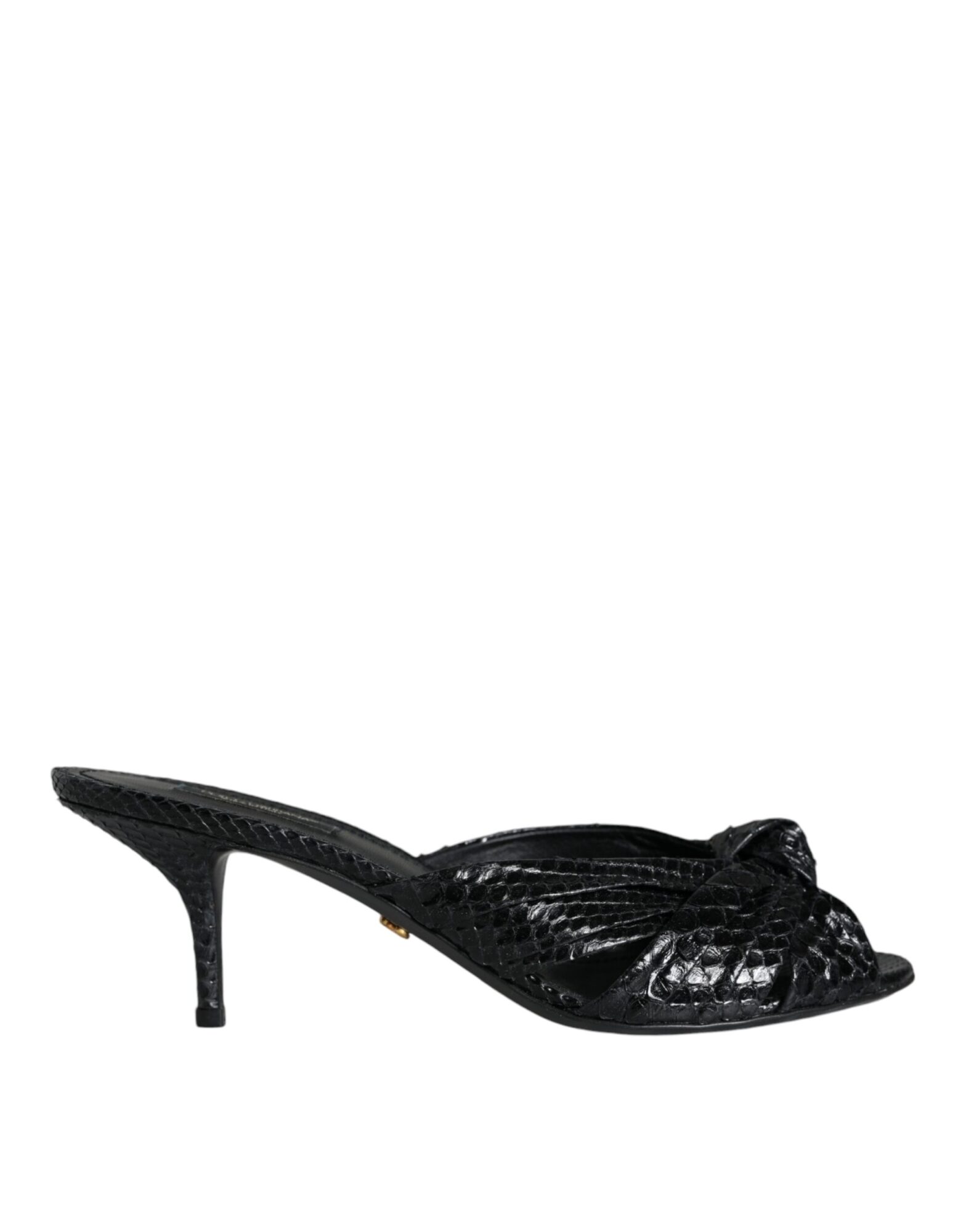 Dolce & Gabbana - Black Leather Heels Slides Sandals Shoes