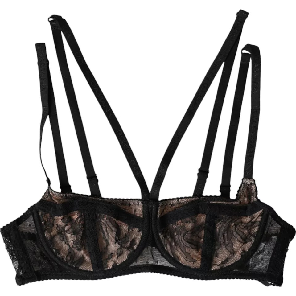 Dolce & Gabbana - Black Floral Lace Nylon Balconcino Bra Underwear