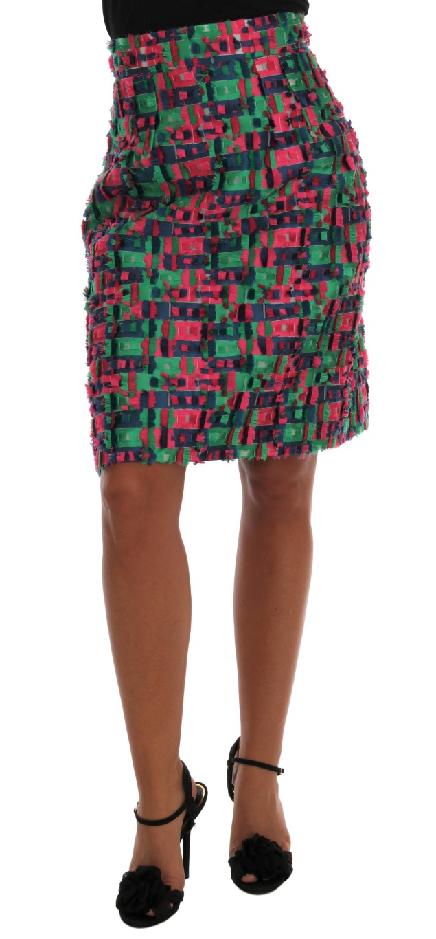 Dolce & Gabbana - Pink Green Jacquard Pencil Skirt
