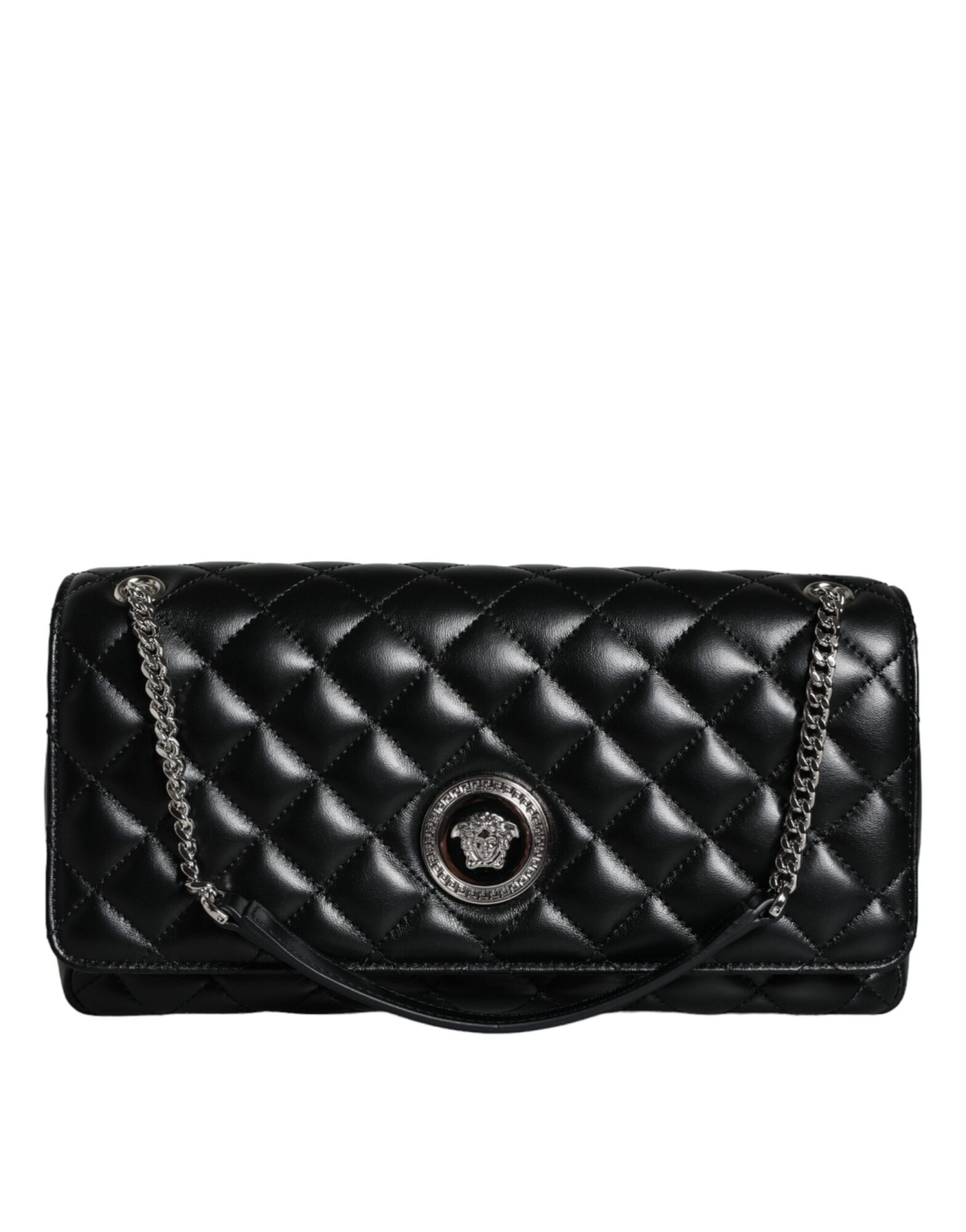 Versace - Black Quilted Lambskin Leather Crossbody Shoulder Bag