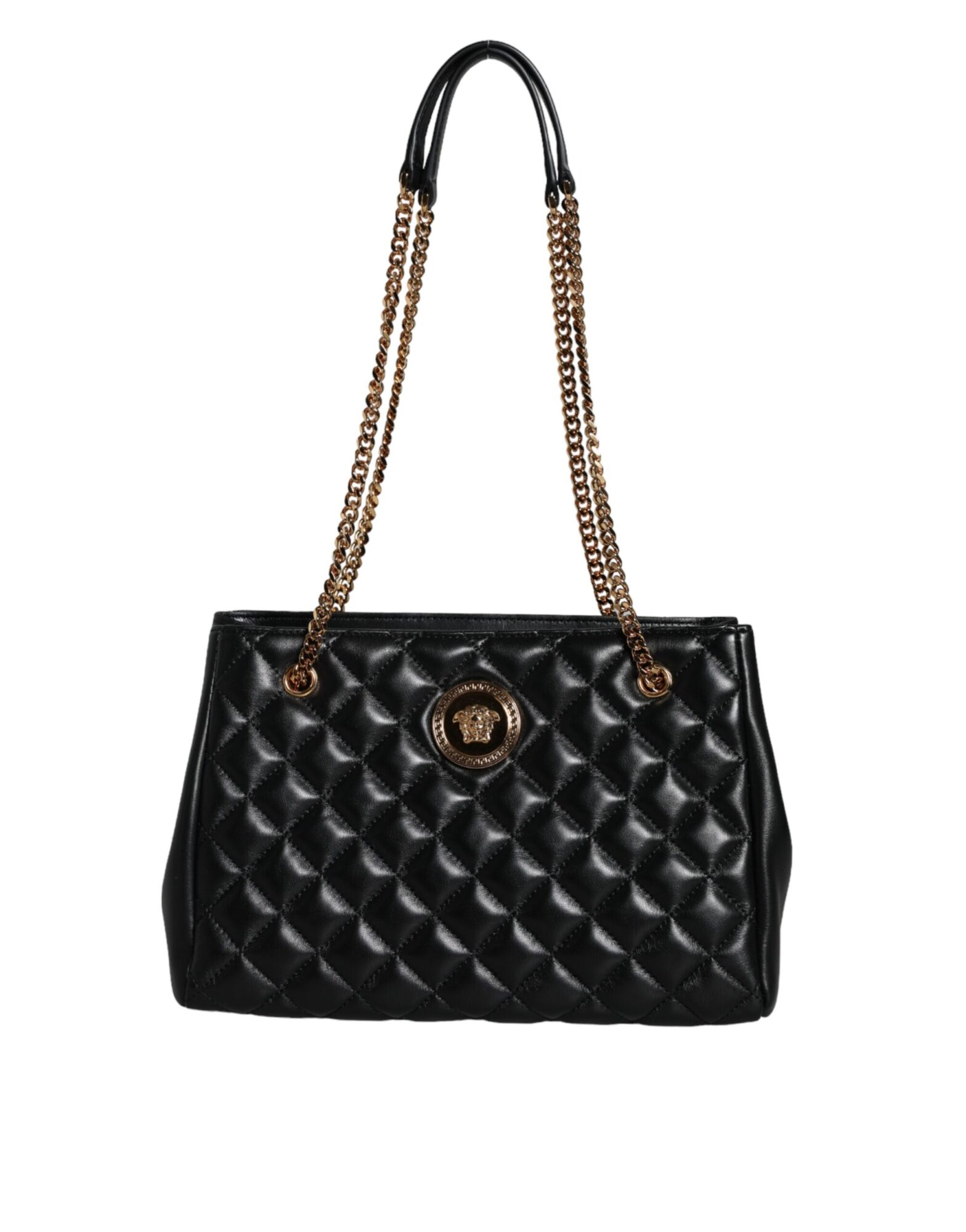 Versace - Black Quilted Nappa Leather Shoulder Chain Strap Bag