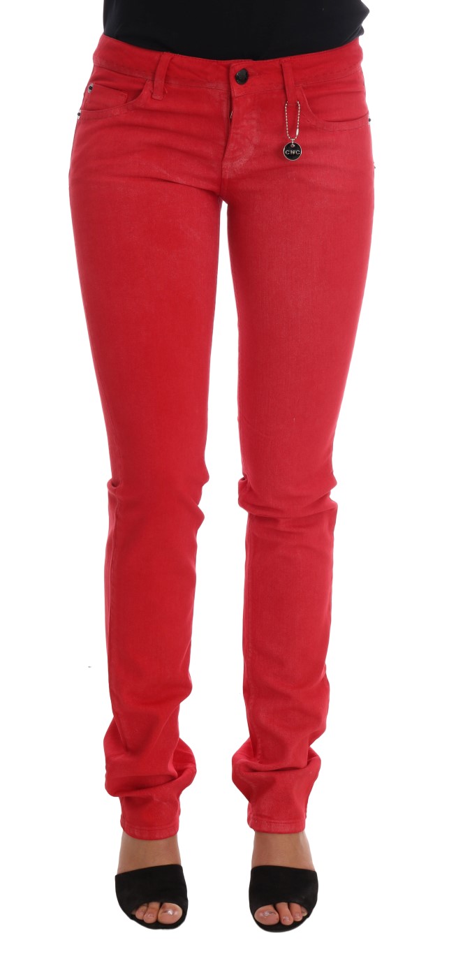 Costume National - Red Cotton Stretch Slim Jeans