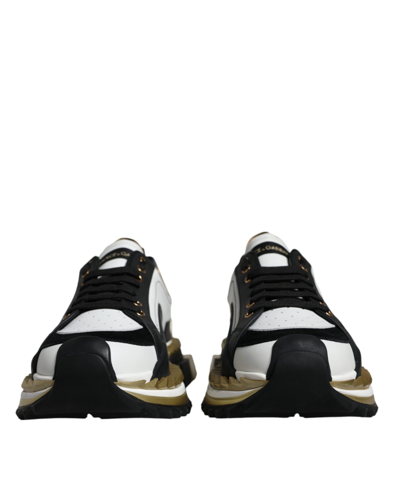 Dolce & Gabbana - White Gold Black Leather SUPER KING Sneakers Shoes