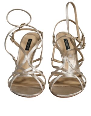 Beige Leather Stiletto Heels Sandals Shoes