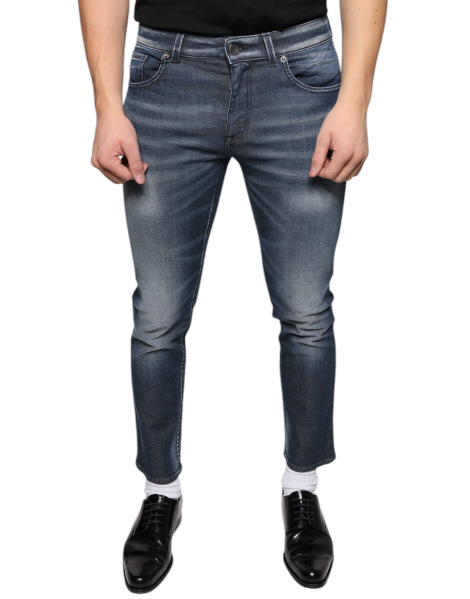 Dolce & Gabbana - Dark Blue Washed Cotton Skinny Denim Jeans