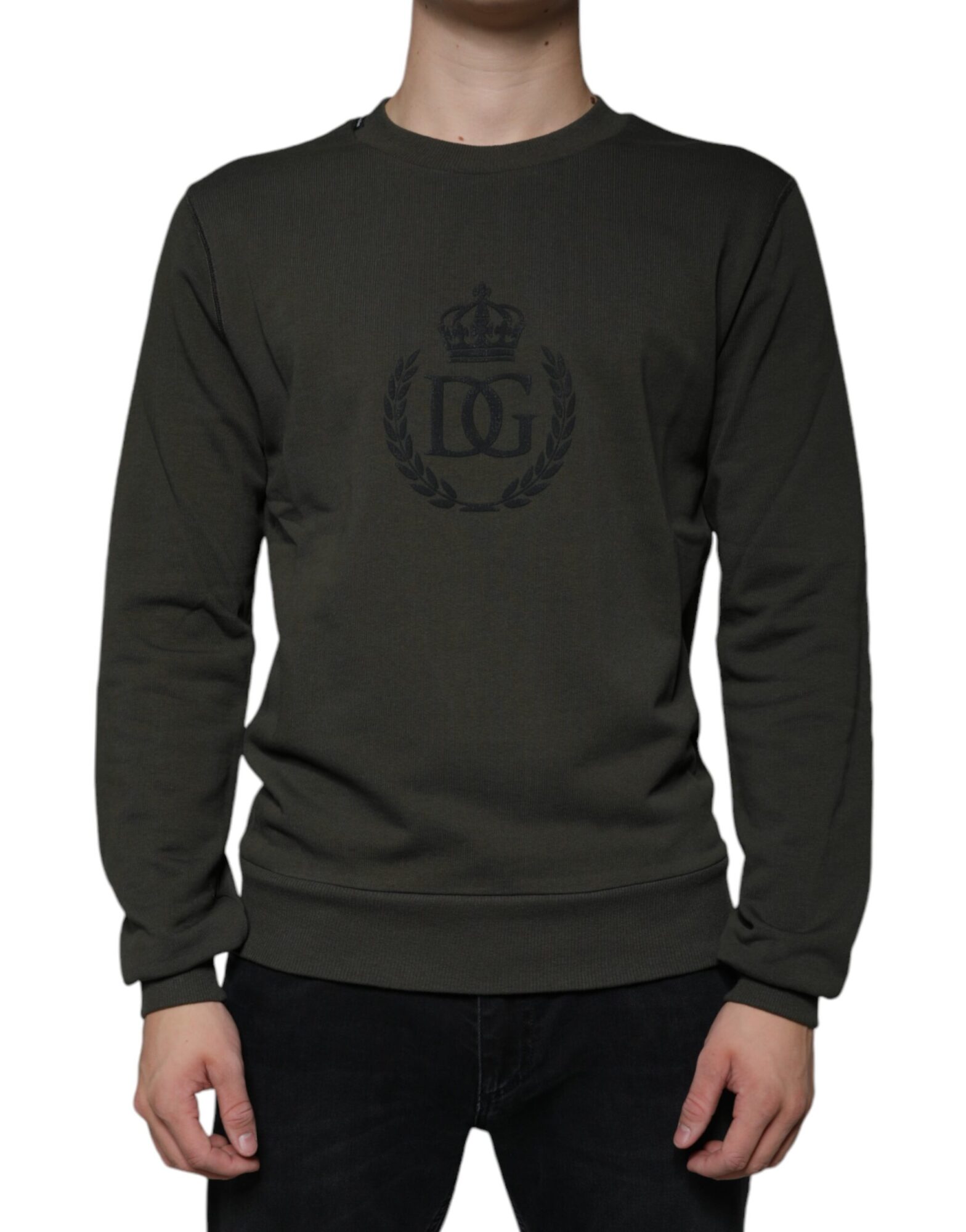 Dolce & Gabbana - Army Green DG Crown Crew Neck Pullover Sweater
