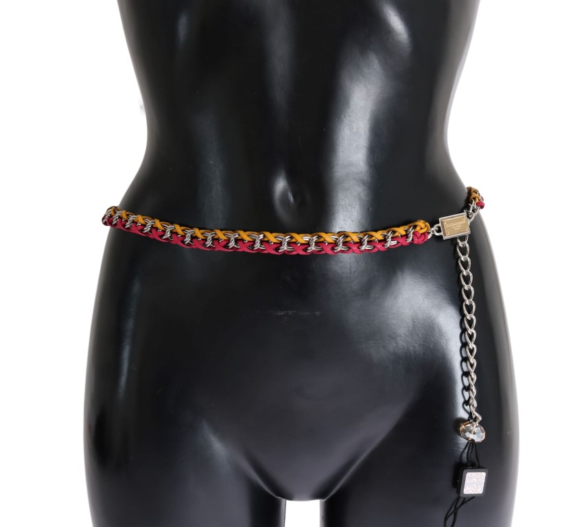 Dolce & Gabbana - Red Yellow Leather Crystal Belt