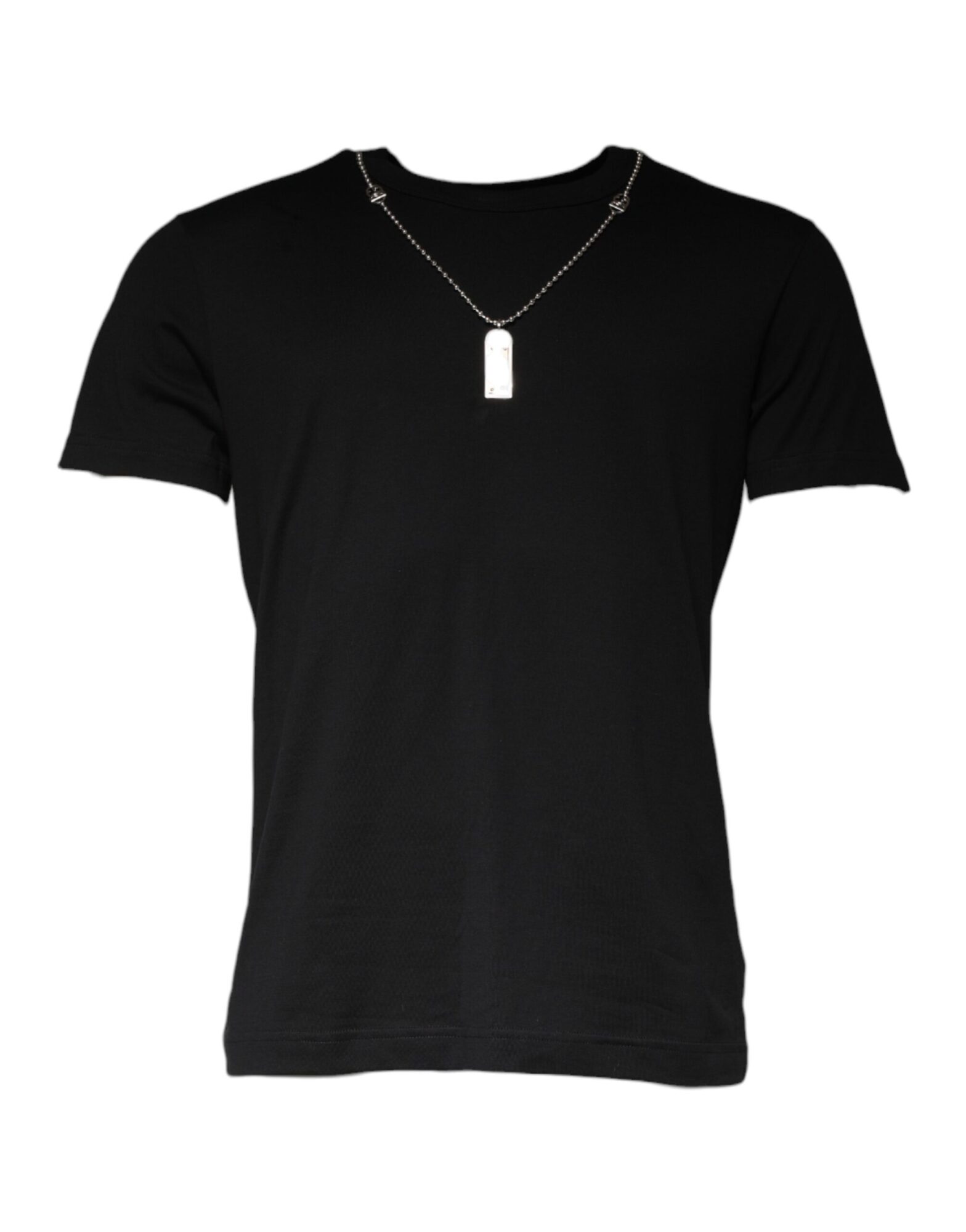 Dolce & Gabbana - Black Cotton Necklace Embellished T-shirt
