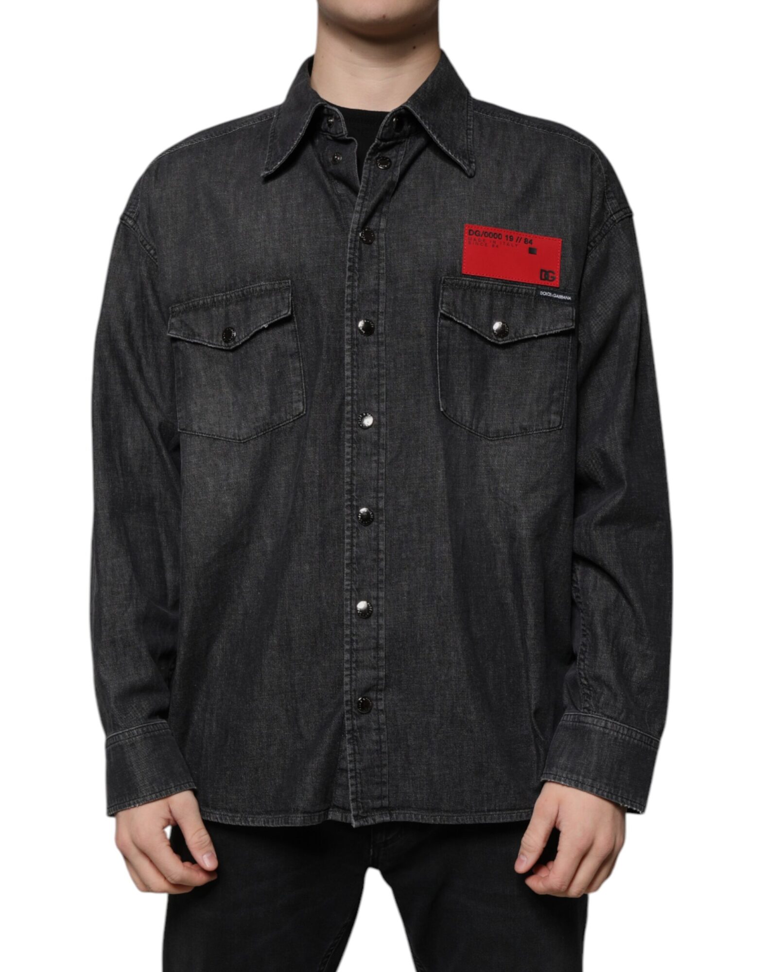 Dolce & Gabbana - Black Logo Cotton Button Down Denim Shirt