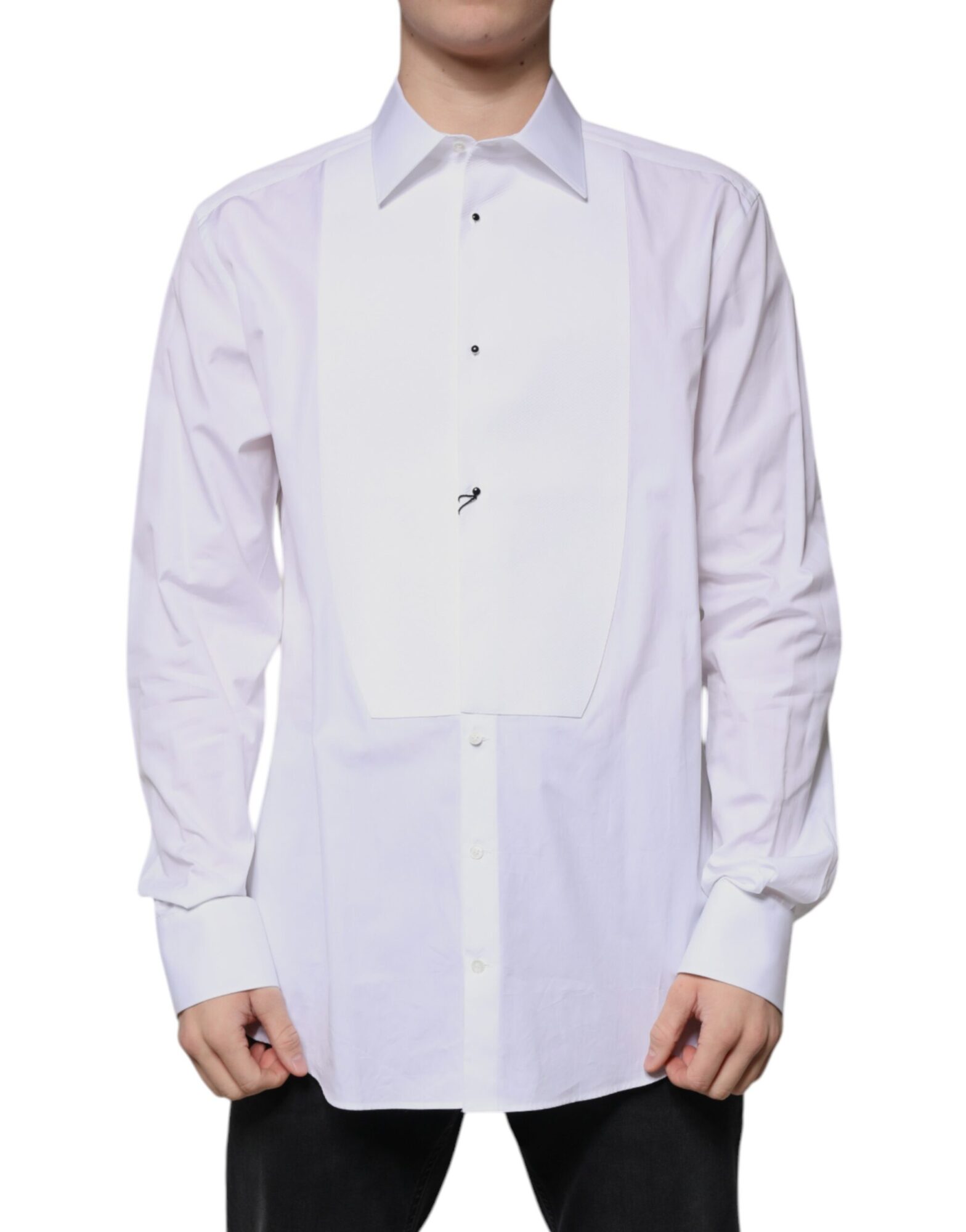 Dolce & Gabbana - White Bib Cotton Poplin GOLD Formal Shirt