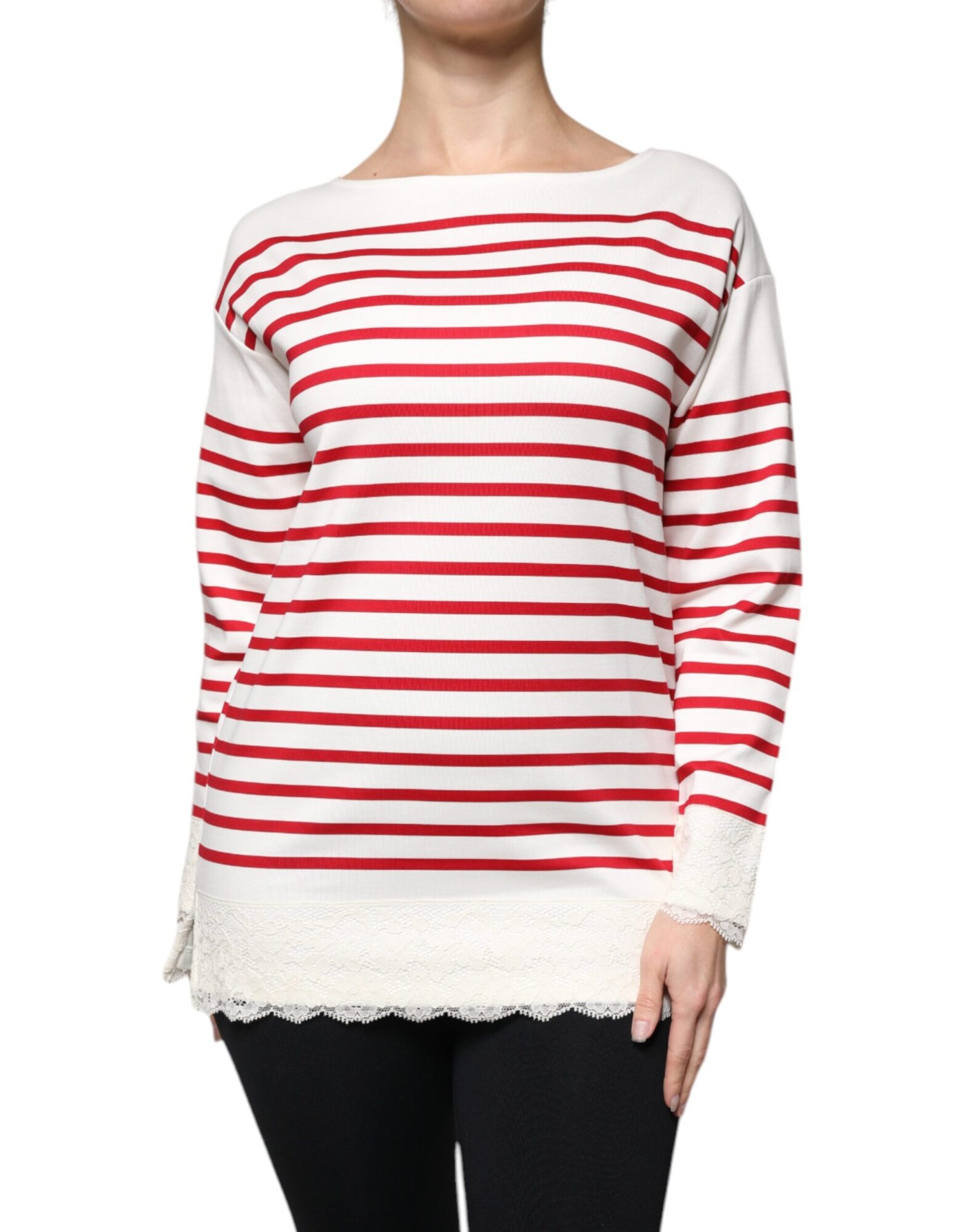 Dolce & Gabbana - White Red Stripes Cotton Long Sleeves Top
