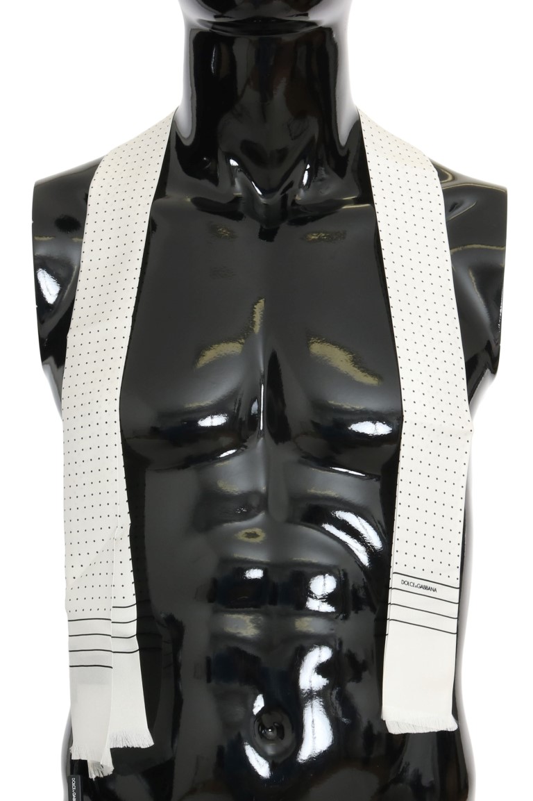 Dolce & Gabbana - White Polka Dotted Silk Skinny Scarf