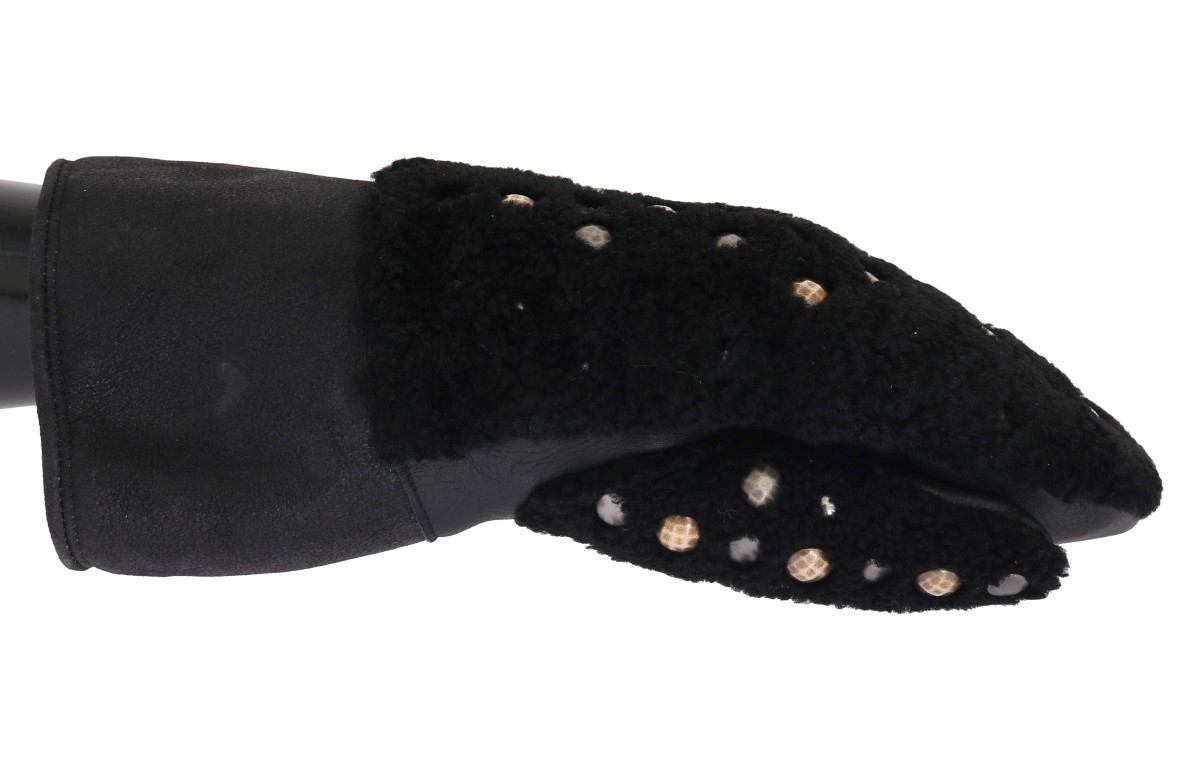 Dolce & Gabbana - Black Leather Shearling Studded Gloves