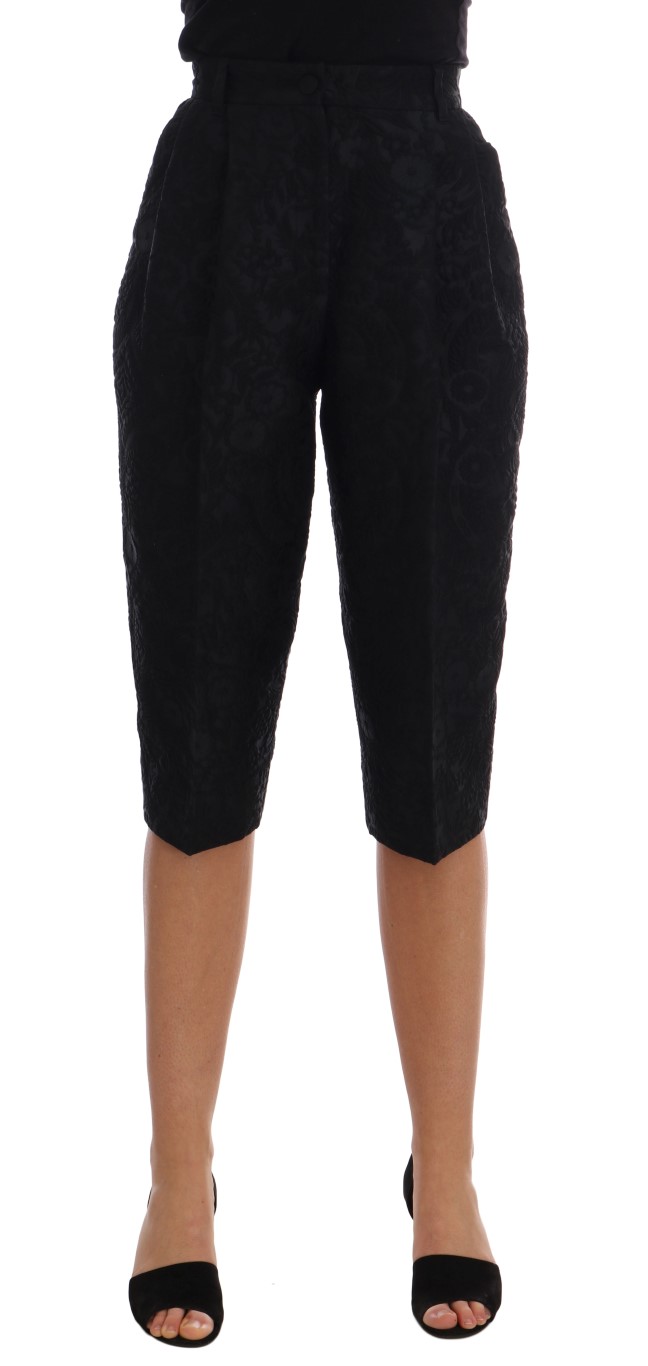 Dolce & Gabbana - Black Brocade High Waist Capri Shorts