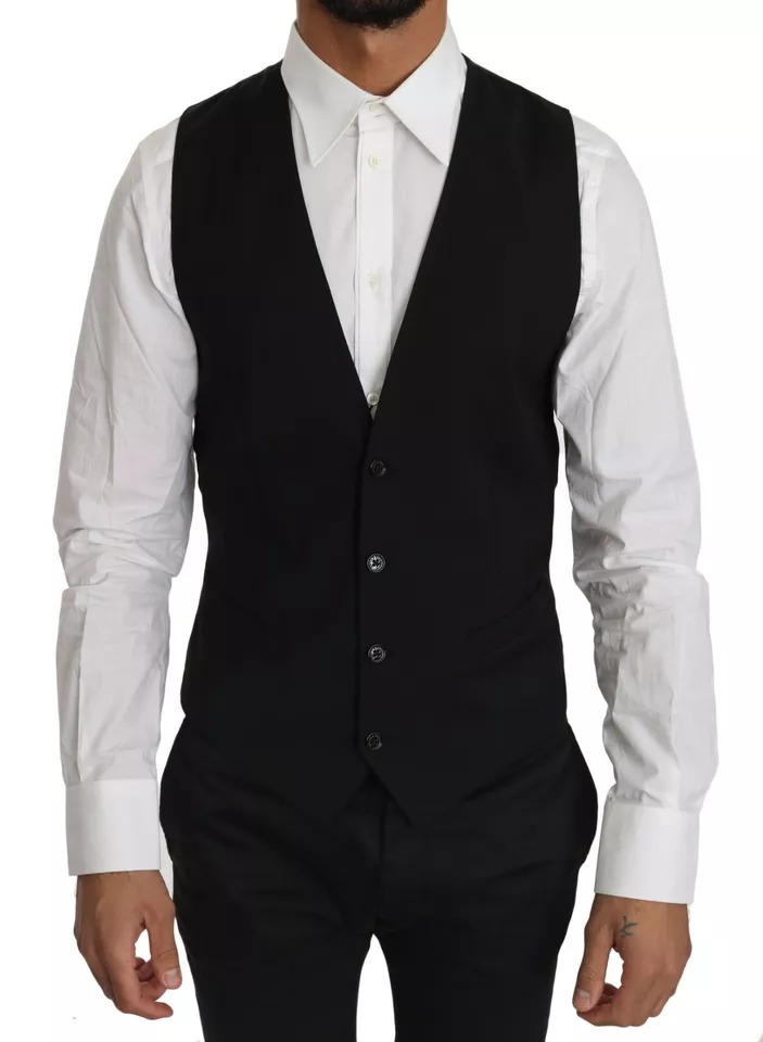 Dolce & Gabbana - Black Wool Logo Waistcoat Vest