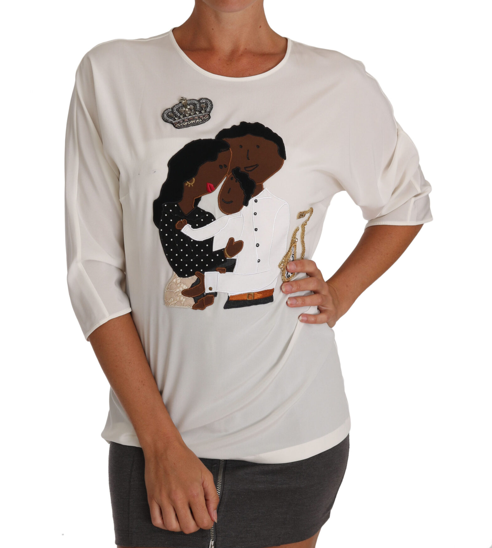 Dolce & Gabbana - White Silk #dgfamily Crystal T-shirt