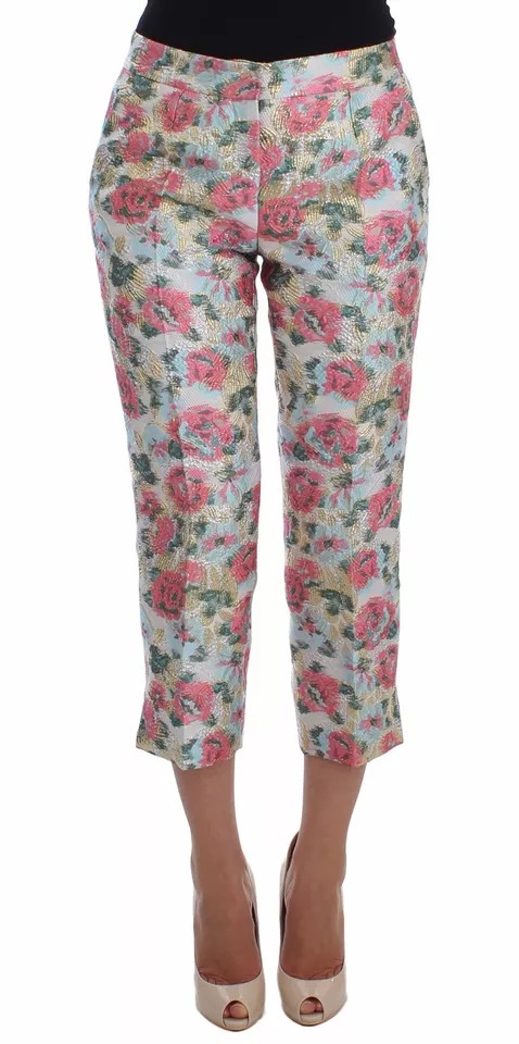 Dolce & Gabbana - White Pink Floral Brocade Pants