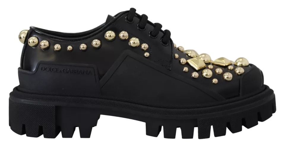 Dolce & Gabbana - Black Leather Trekking Derby Embellished Shoes