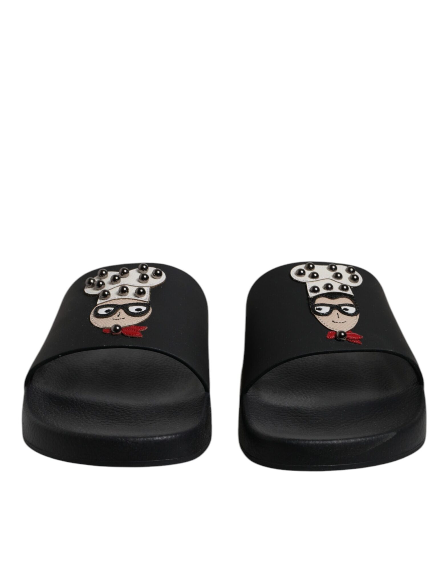 Dolce & Gabbana - Black Leather Slides Sandals Beachwear Shoes