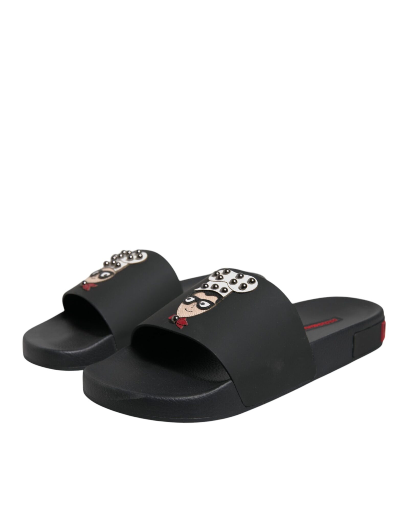 Dolce & Gabbana - Black Leather Slides Sandals Beachwear Shoes
