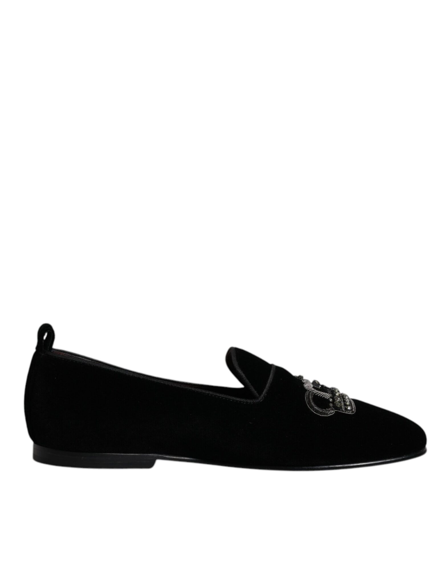 Dolce & Gabbana - Black Velvet Crystal Crown Loafers Formal Dress Shoes