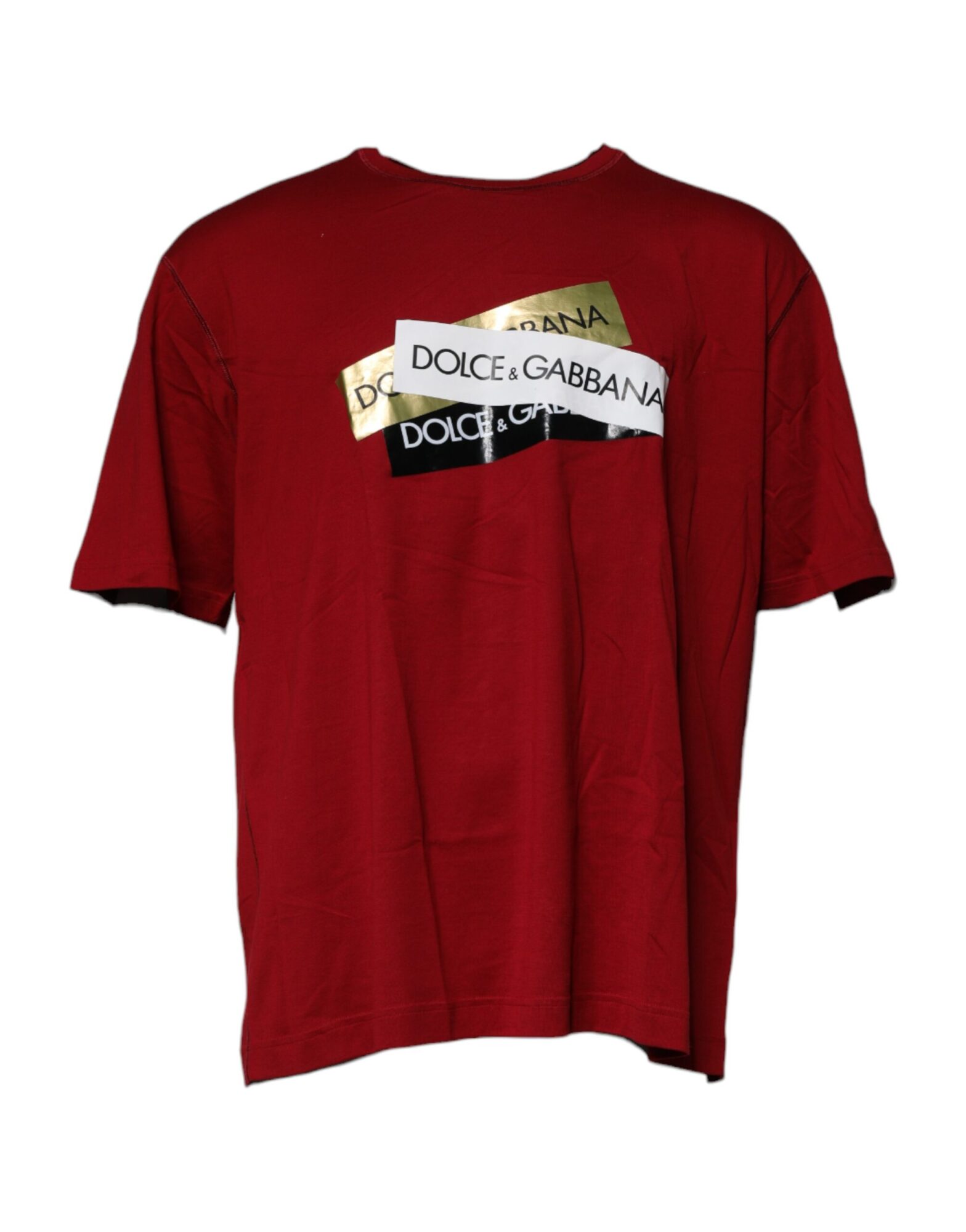 Dolce & Gabbana - Red Logo Tape Cotton Crew Neck T-shirt