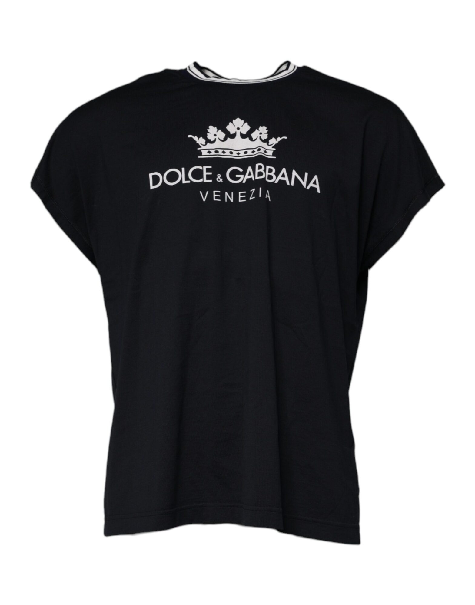 Dolce & Gabbana - Dark Blue Logo Crown Cotton Crew Neck T-shirt