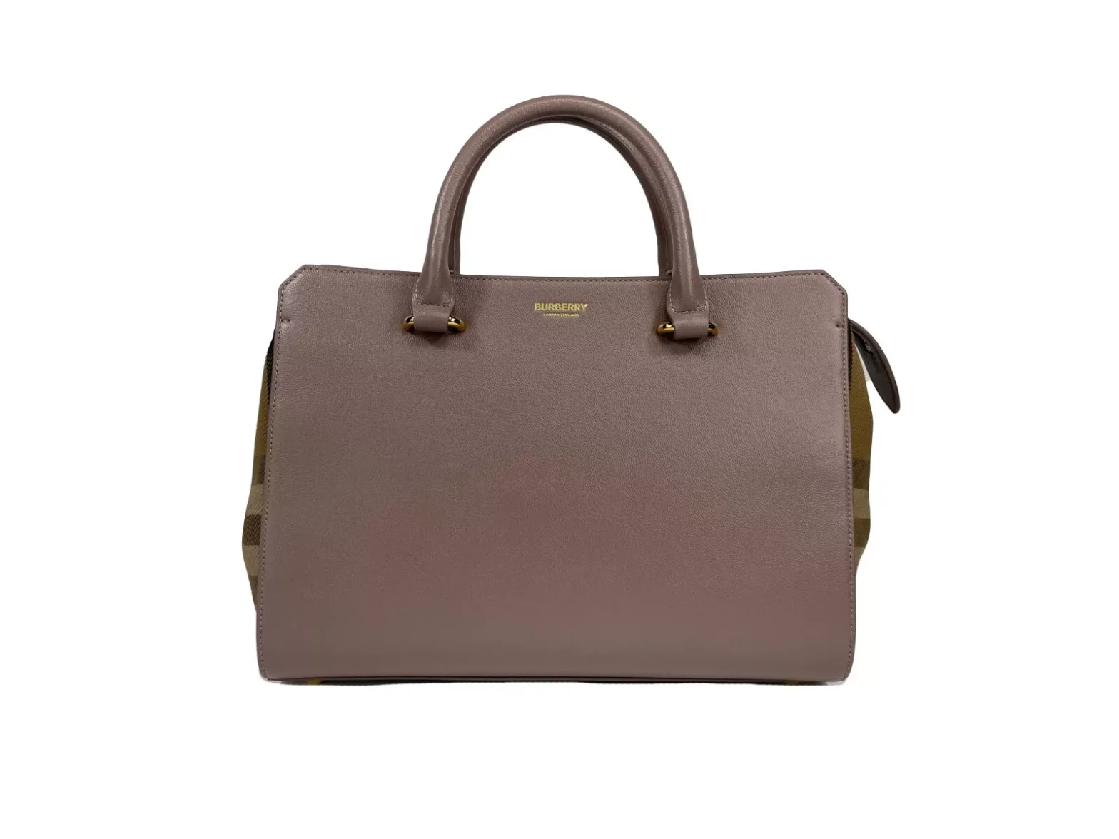 Burberry - Small Banwell Leather Tote Bag Purse Grey Mink