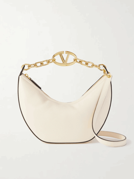Ivory Leather Small Hobo Vlogo Shoulder Bag