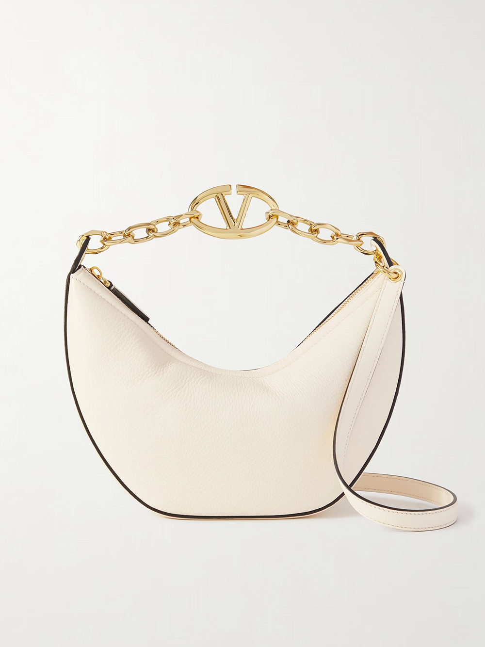 Valentino Garavani - Ivory Leather Small Hobo Vlogo Shoulder Bag
