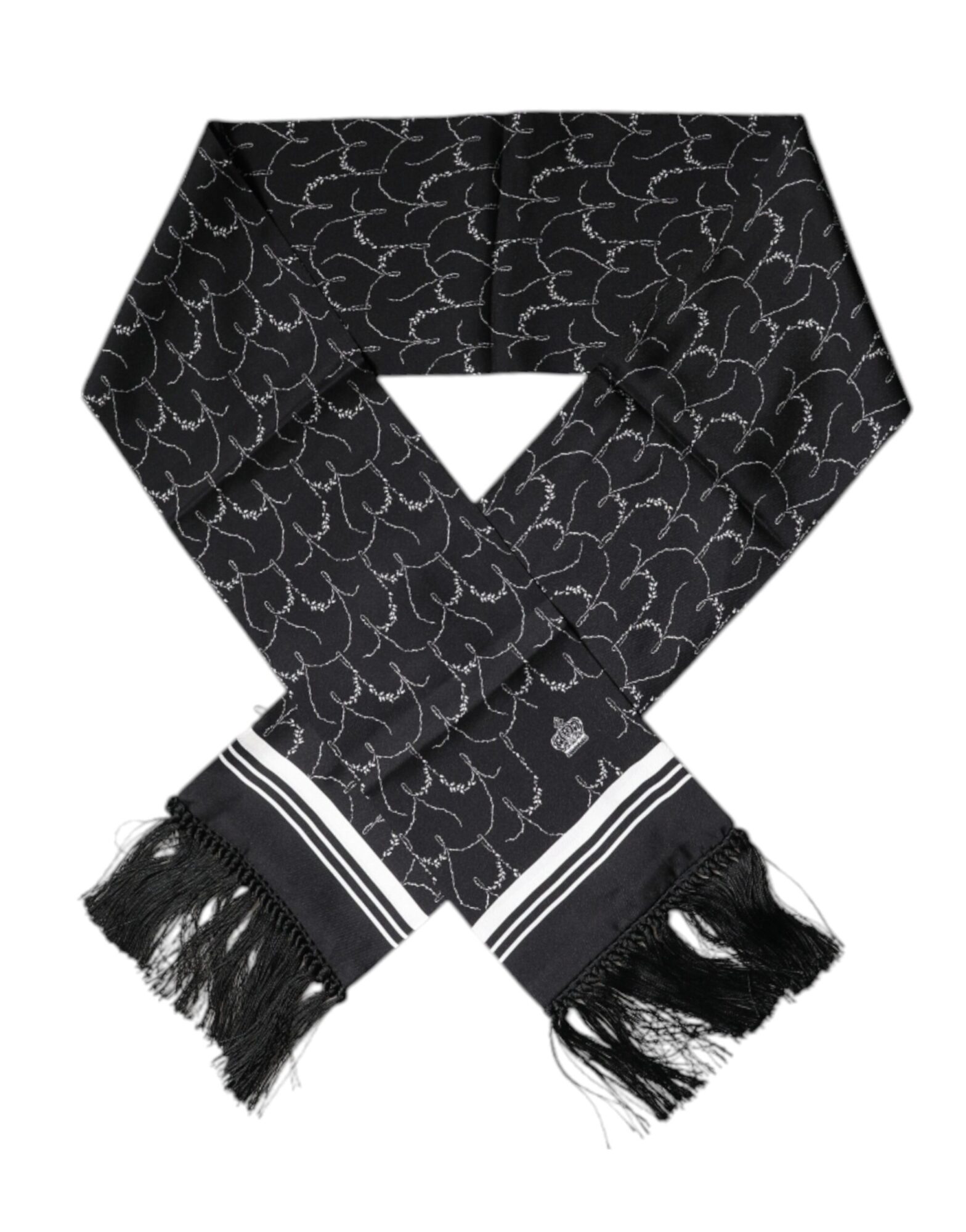 Dolce & Gabbana - Black Patterned Skinny Fringes Shawl Scarf