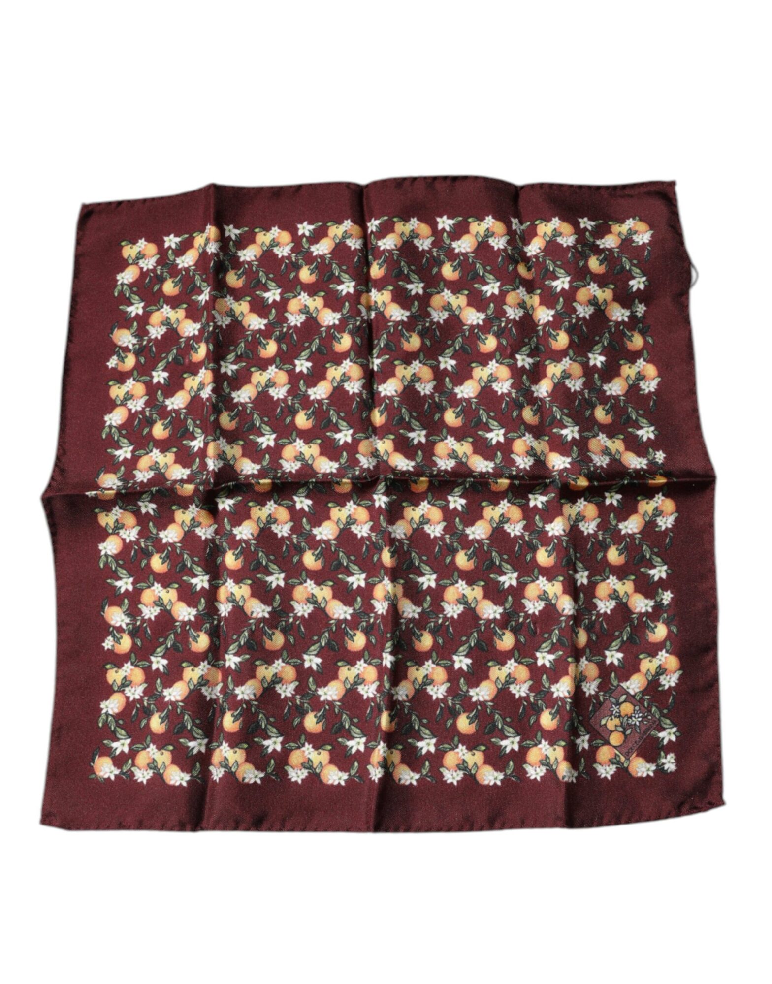 Dolce & Gabbana - Maroon Oranges Silk Square Handkerchief Scarf