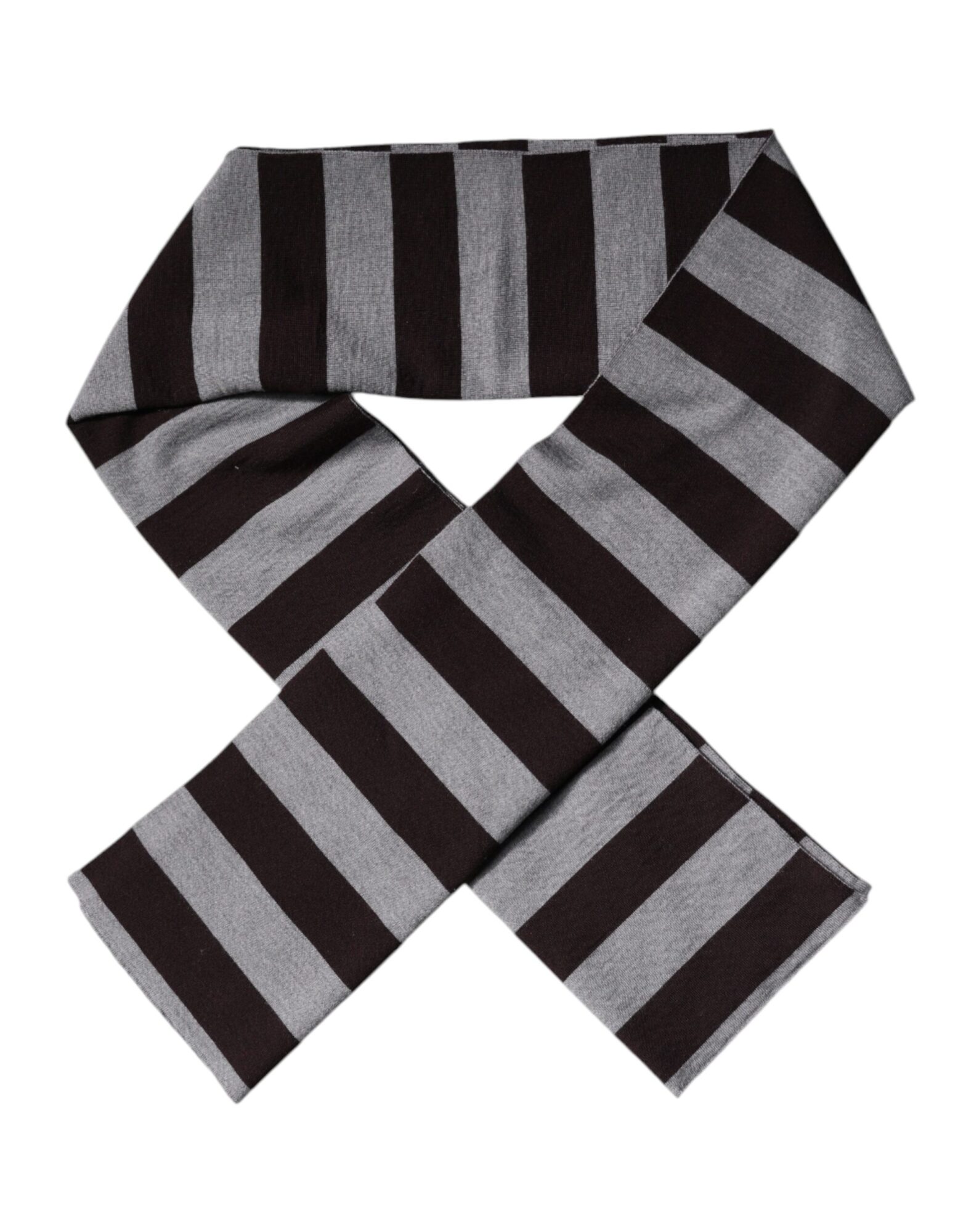 Dolce & Gabbana - Black Gray Stripes Wool Neck Wrap Scarf